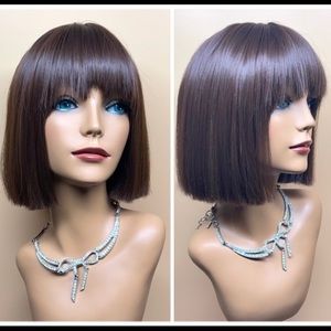 13”Bangs Brown Straight BluntCut Short Fashion Wig